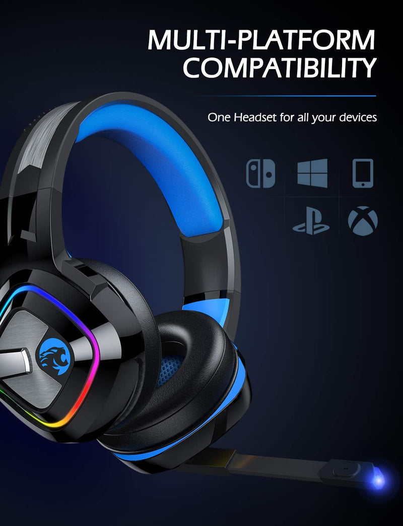 ZIUMIER Gaming Headset PS4 Headset, Xbox One Headset with Noise Canceling Mic and RGB Light, PC Headset with Stereo Surround Sound, Over-Ear Headphones for PC, PS4, PS5, Xbox One, Laptop Blue