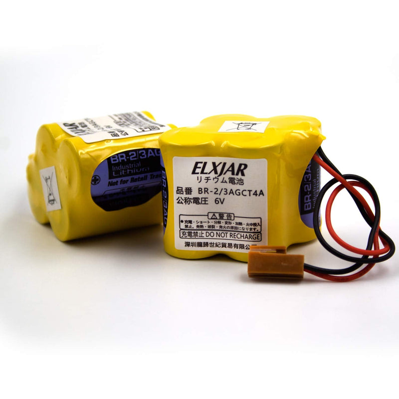(2-Pack) BR-2/3AGCT4A 6V 4400mAh Replacement Battery for Panasonic FANUC A98L-0031-0025, CUSTOM-107, SHS749, ALIT0138, LIT0138 (Black Connector)