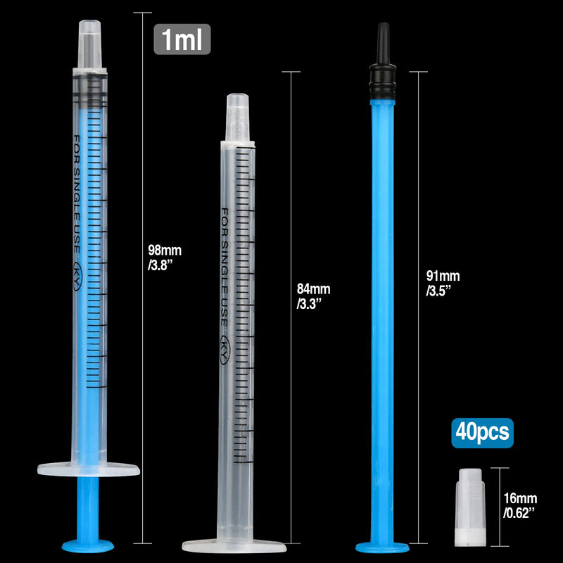 1 ml syringe sterile, 40 pack plastic syringes with cap, dosing syringe for measuring and dosing liquids, plastic syringe, individually packed disposable syringes