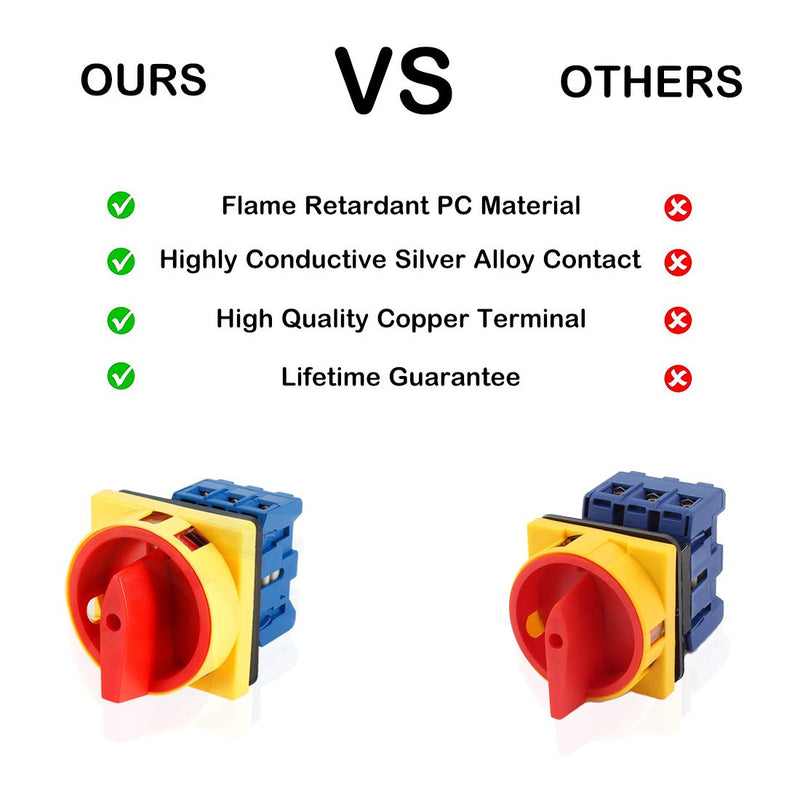 VictorsHome Changeover Switch SYW30-25 2 Positions 6 Terminals Universal Rotary Cam Selector Latching Switches 660V 25A