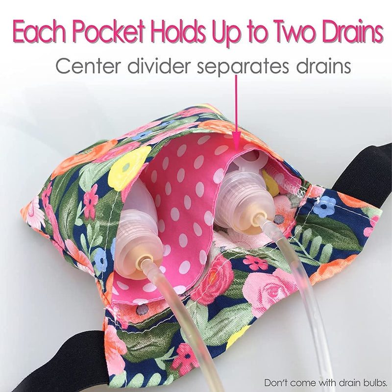 Heal n Hope Mastectomy Drain Belt Drainage Pouch Floral Print Holder Adjustable for JP Bulbs Breast Cancer Post Surgery Reconstruction Abdominal Tummy Tuck Recovery Surgical Pocket Cute Flower