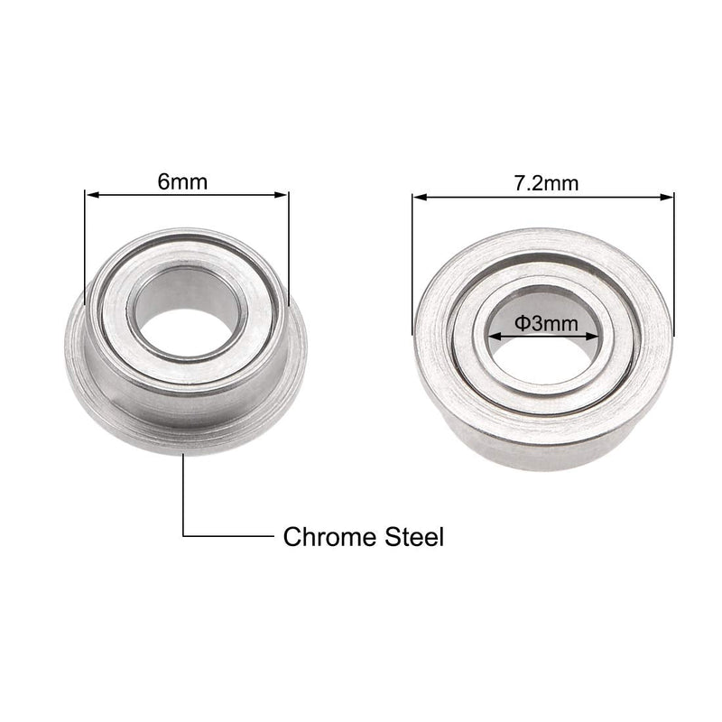 uxcell MF63ZZ Flange Ball Bearing 3x6x2.5mm Full Complement Bearings 10pcs