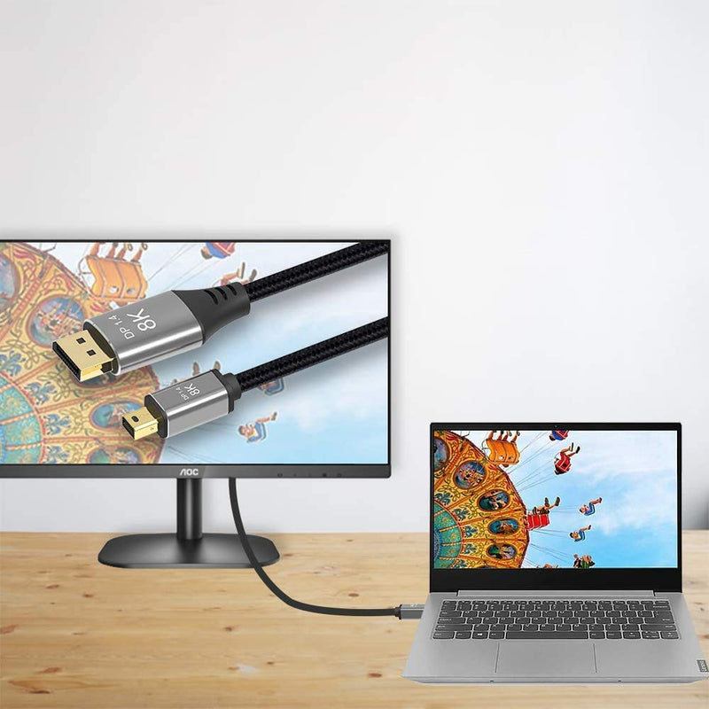 CABLEDECONN Mini DP to DisplayPort 8K Cable 8K(7680x4320)@60Hz 4K@144Hz DisplayPort 1.4 Bi-Directional Transmission DisplayPort to Mini DisplayPort 8K Cable 3M 3m 9.9ft mini dp to dp 8k cable