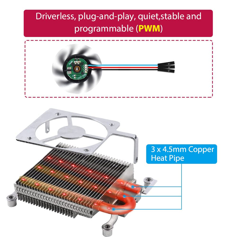 GeeekPi Raspberry Pi 4 Fan, Raspberry Pi Ultra Thin ICE Tower Cooler, Raspberry Pi PWM Cooling Fan with Raspberry Pi Heatsink for Raspberry Pi 4 Model B Only