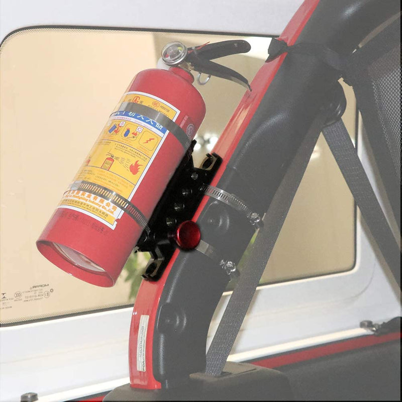 Bestaoo Adjustable Roll Bar Fire Extinguisher Mount Holder for Jeep Wrangler TJ JK JKU JL UTV Polaris RZR Ranger Camper Van, Aluminum, Quick Release