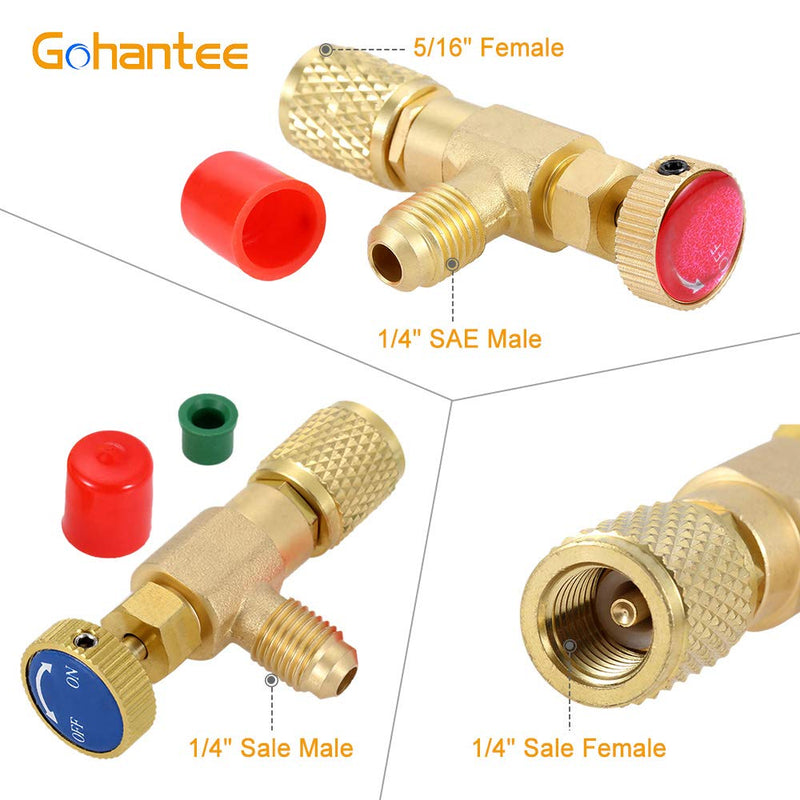 gohantee R12 R410 Refrigerant Charging Valve, R12 R22-1/4“ Male to 1/4” Female, R410-1/4" Male to 5/16" Female, Safety Adapter Flow Control Ball Valve for R12 R22 R410 Air Conditioner Manifold