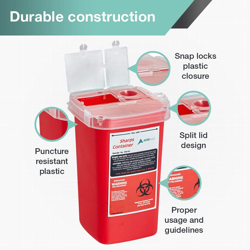AdirMed Sharps Container - Variation (1 Quart, 32 Fl Oz (Pack of 6)) 1 Quart 32 Fl Oz (Pack of 6)