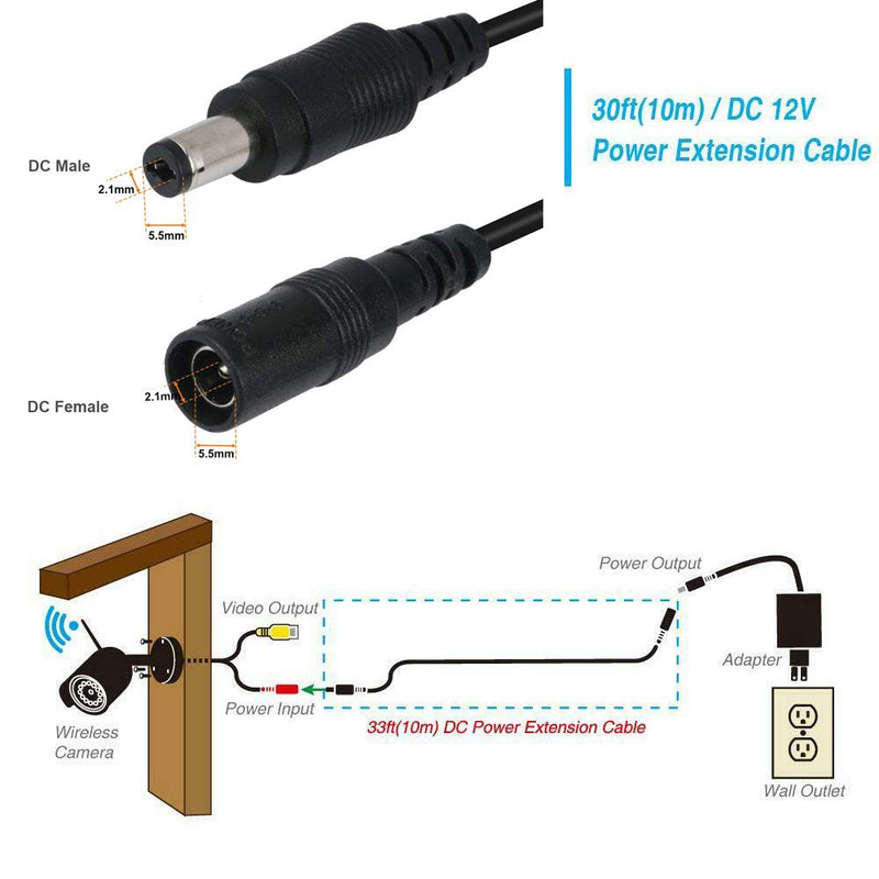 Vanxse CCTV 20M 2.1x5.5mm Dc 12v Power Extension Cable for CCTV Security Cameras IP Camera Dvr Standalone-20meters Black