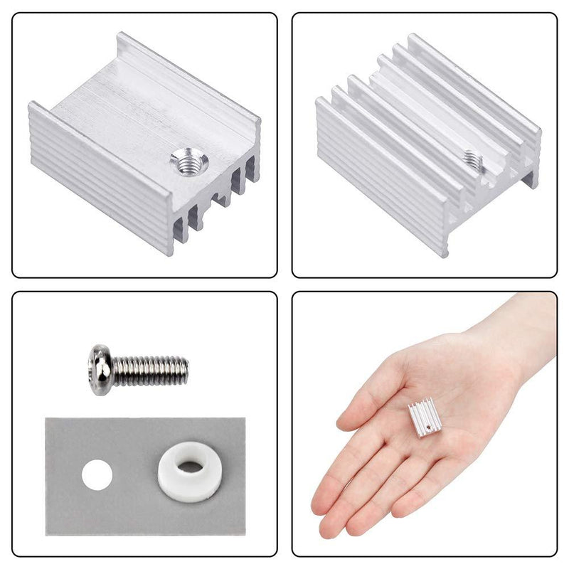 WayinTop 10 Packs TO-220 Aluminum Heatsink & Insulator/Mounting Kits for TO-220 MOSFET Transistor, TO-220 Heatsink + M3 Screw + Screw Washer + Insulator Rubberized Silicone (20mmx15mmx10mm)