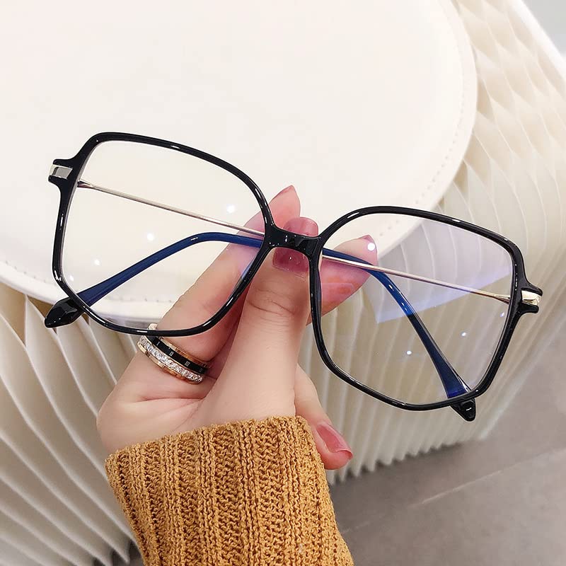 Teumire Oversized Square Blue Light Blocking Glasses for Women Men Ultralight Fashion Nerd Frames Clear Lens Computer Eyewear Black 54 Millimeters