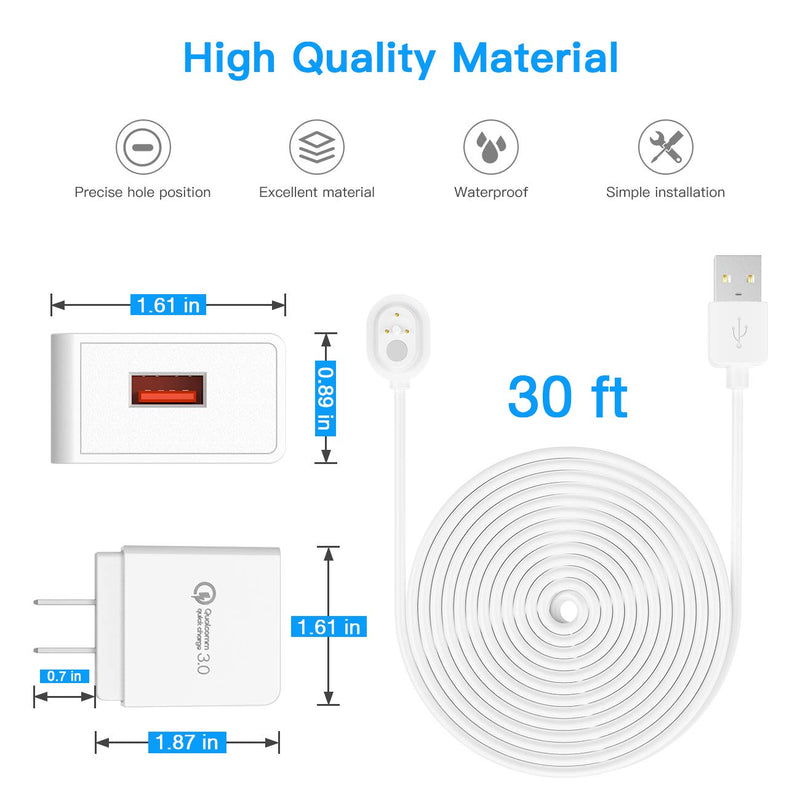 2 Pack HOLACA Power Adapter and 20ft/6m Cable for Arlo Ultra&Ultra 2/Arlo Pro 3 Pro 4(Not for floodlight),Weatherproof Outdoor or Indoor Magnetic Cable Continuously Charging for Arlo Camera 2 Pack 20ft+adapter