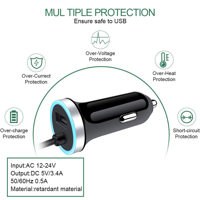 USB C Car Charger, 3.4A Fast Charging Car Charger for Samsung Galaxy S22 S21 S20 S10E S9 S8 Note 22 21 20 10 9 8 A50 A20 A51 A70 A71 A21 A10E, LG G7 V60 Stylo 6/5, Car Adapter 3ft Type C Charger Cable