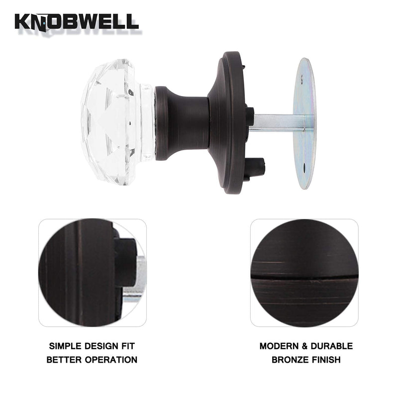 KNOBWELL 1 Pack Crystal Individual Dummy Door Knob, Single Sided Classic Rosette Faceted Crystal Door Knobs, Antique Oil Rubbed Bronze Finish Clear Glass Door Knobs