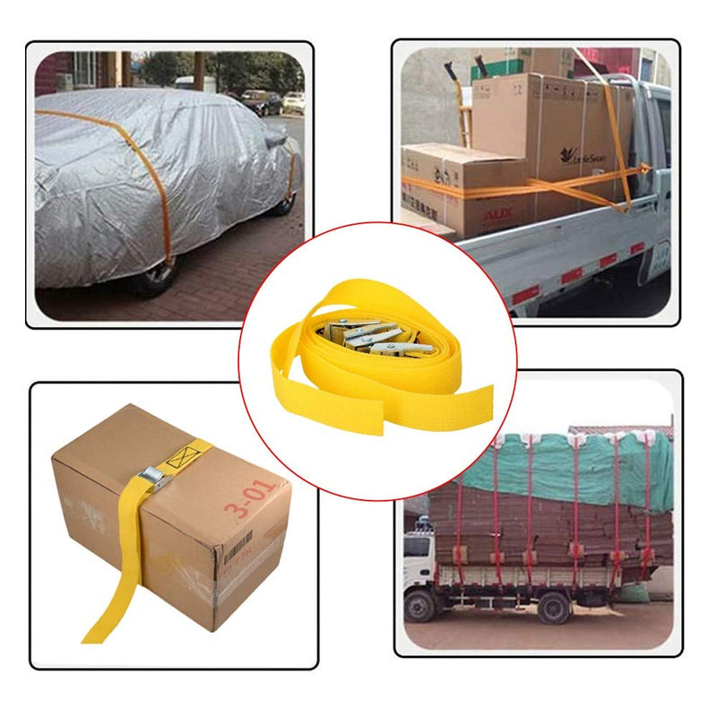 MroMax 0.98" Width x 1.64ft Length Lashing Straps Polypropylene Cam Buckle Lashing Straps 250Kg Load Cargo Tie Down Strap 25mm x 0.5m for Moving Cargo Yellow Tone 2Pcs 12m