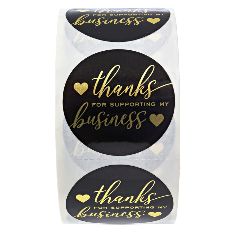 Black and Gold Foil Thanks for Supporting My Business Labels / 500 1.5" Modern Heart Thank You Small Business Stickers/Elegant Appreciation Boutique Labels