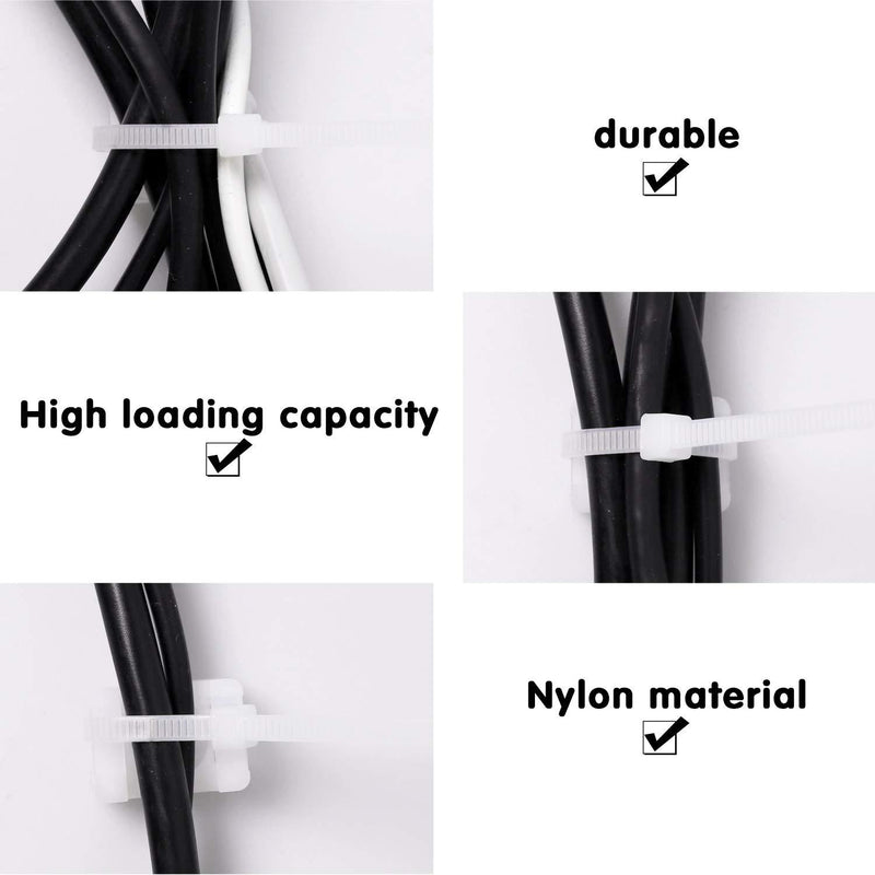 50 Pcs White Cable Tie Base Saddle Type Mount Wire Holder, Cable Zip Ties with Self-Locking 6 Inch & 0.145 Inch,#8 x 0.6 Inch Deep Thread Pan Head Screws