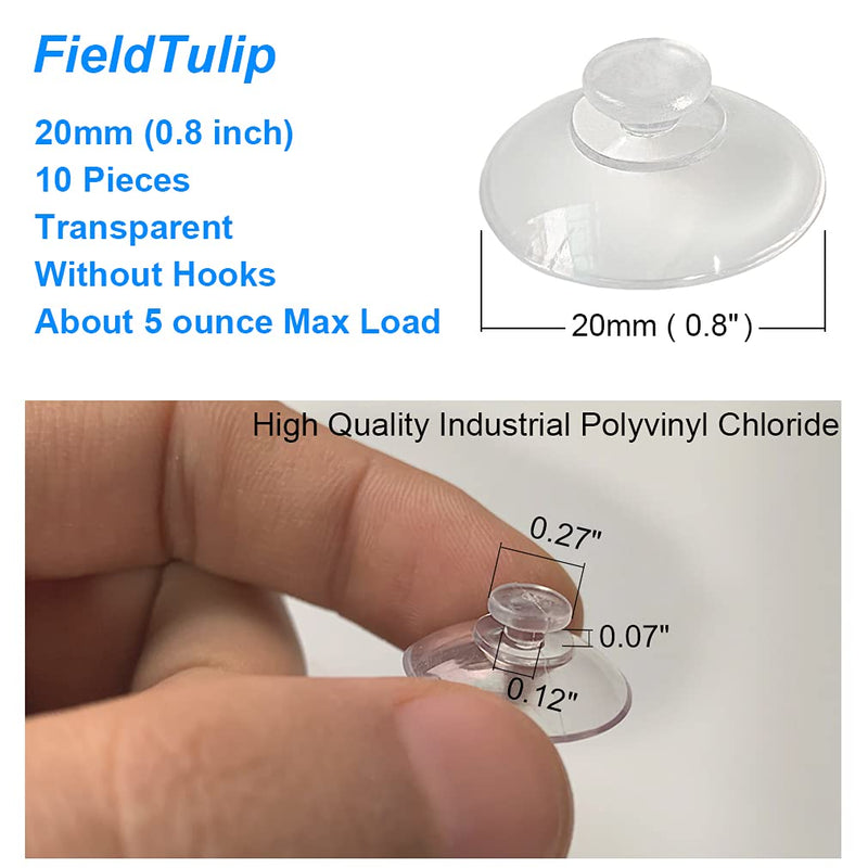 FieldTulip 10 Pieces 20mm Mini Suction Cups Clear Without Hooks PVC Plastic Sucker Pads for Decoration Wall Home Car 20mm 10pcs