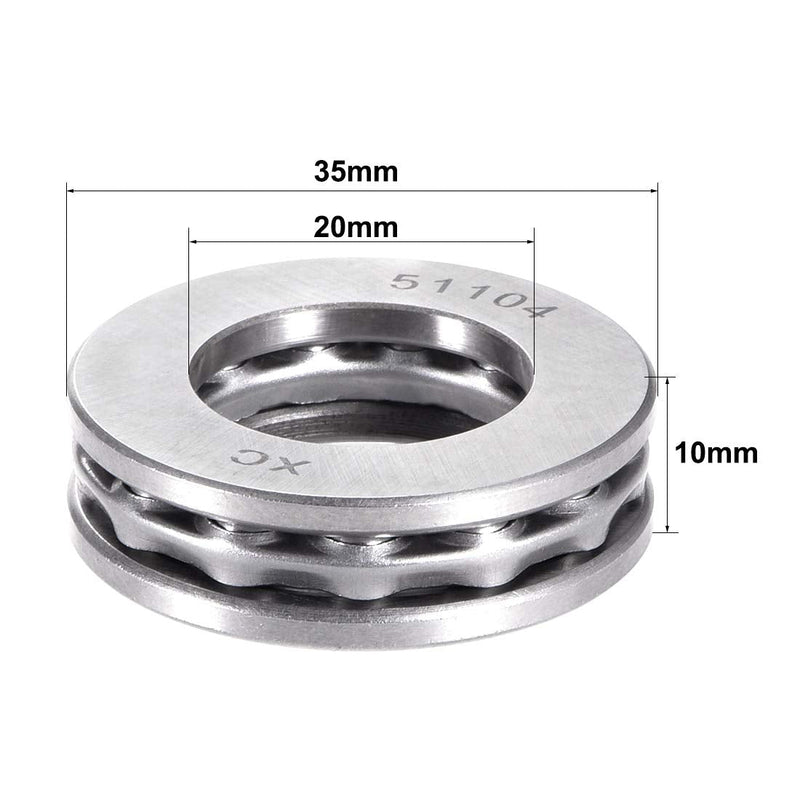 uxcell 51104 Thrust Ball Bearings 20mm x 35mm x 10mm Chrome Steel One-Way Rolling Direction 2pcs 20mmx35mmx10mm