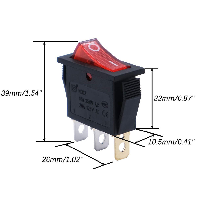 mxuteuk 6pcs AC110V Red Light Rocker Switch Illuminated Snap-in Toggle Switch Power SPST ON-Off 3 Pin AC 250V 6A 125V 10A, Use for Household Appliances MXU3-101NR 3 Pin LED Red ON-OFF