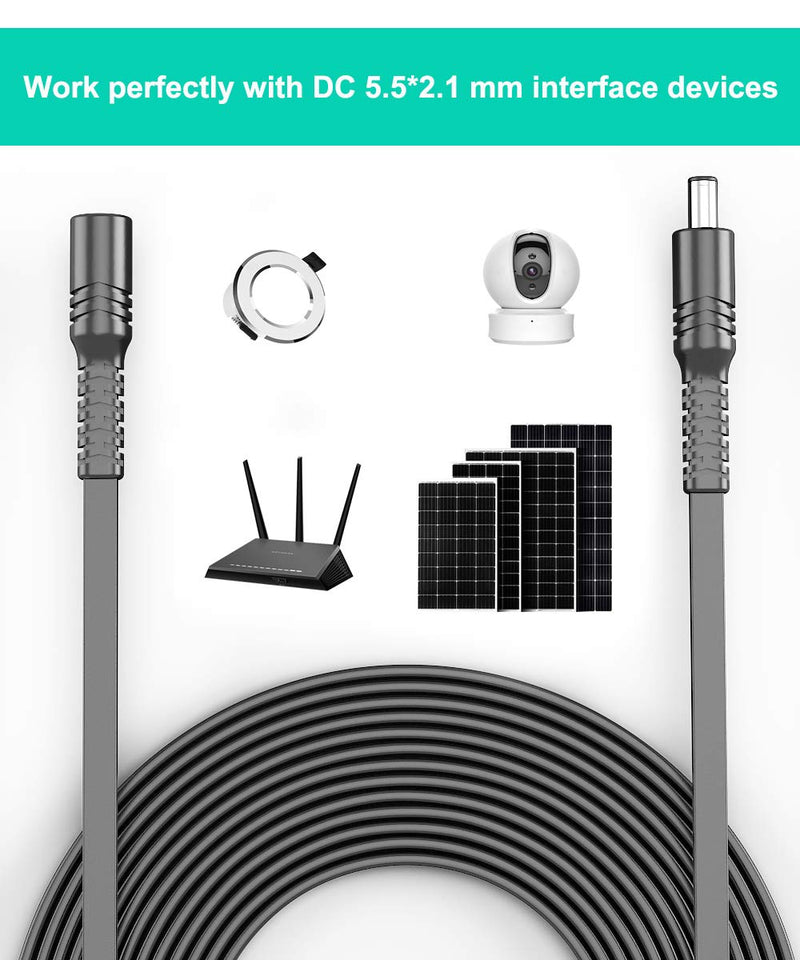 Itramax 30ft 12V DC Extension Cable (2-Pack),DC 2.1mm x 5.5mm 5521 Power Supply Adapter Flat Extender Cord,Female to Male Wire for CCTV Security Camera,IP Network Camera,DVRs and More Devices Black