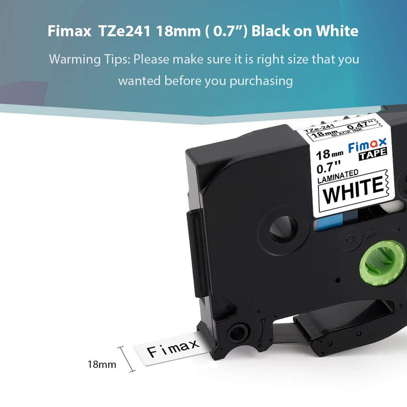 Fimax 6 Pack Compatible Brother TZe-241 TZe241 P-Touch Label Tape 18mm 0.7 Laminated White TZ-241 for Label Maker PT2030 PT1880 PT1890 PTD400 PTD600 PTP700