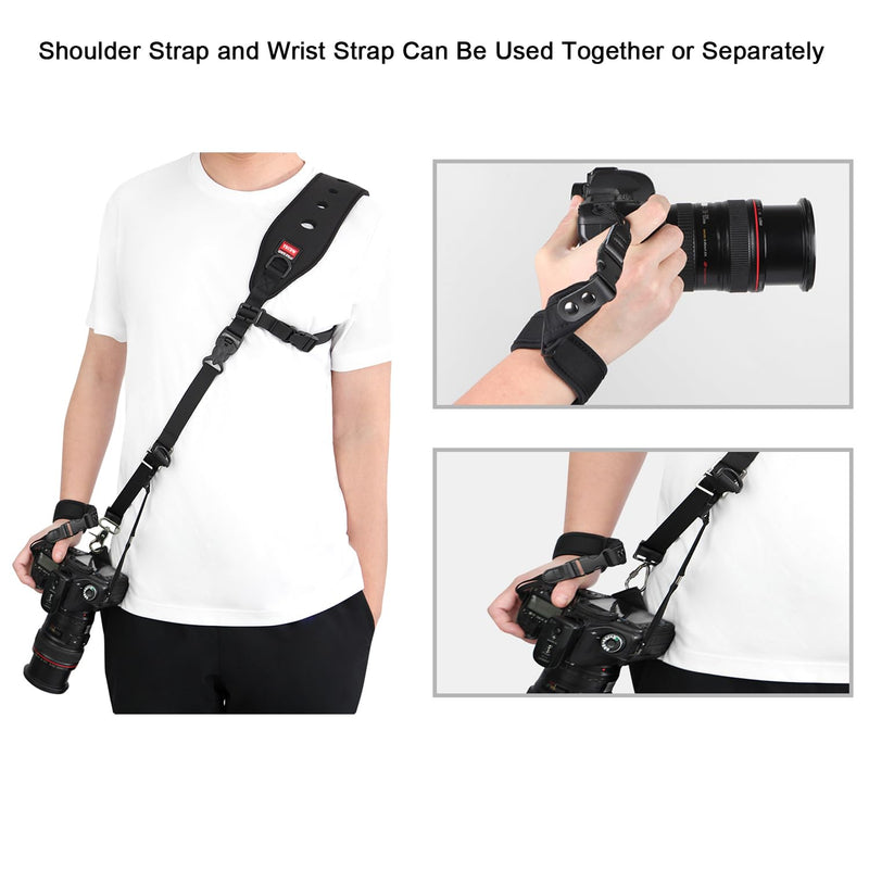 TECDW Camera Strap With Screw Mount, Quick Release Plate, Safety Tether, Camera Hand Strap, Camera Shoulder Strap Black