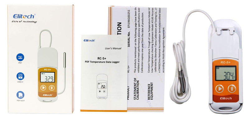 Elitech RC-5+ TE PDF USB Temperature Data Logger Reusable Recorder 32000 Points High Accuracy with Calibration Certificate Temperature Logger (External Probe) 1