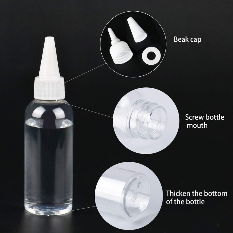 TrendBox 2oz / 60ml Hair Color Applicator Bottles Pointed Mouth Top Cap Bottles Twist Cap for Essential Oils, Liquid - 12 Pack 12 Pack - 60 ml