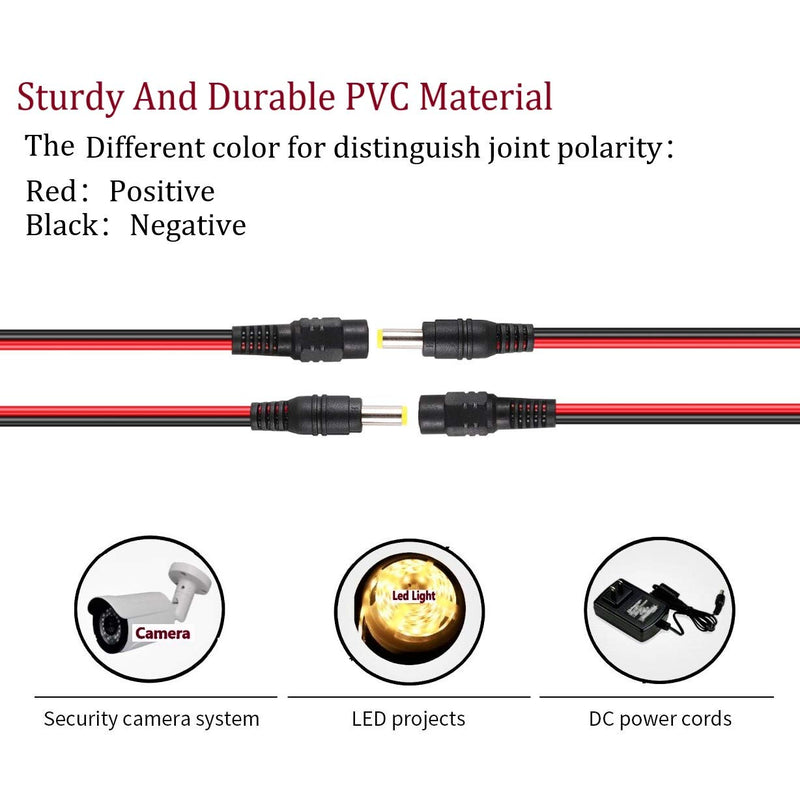 DaFuRui 36 Pack 12inch(30cm) 2.1x5.5mm DC Male Female Connectors 15V 2A DC Power Pigtai Connectors for CCTV Security Camera and Lighting CCTV Power Connector Adapter[18pcs Male and 18pcs Female]