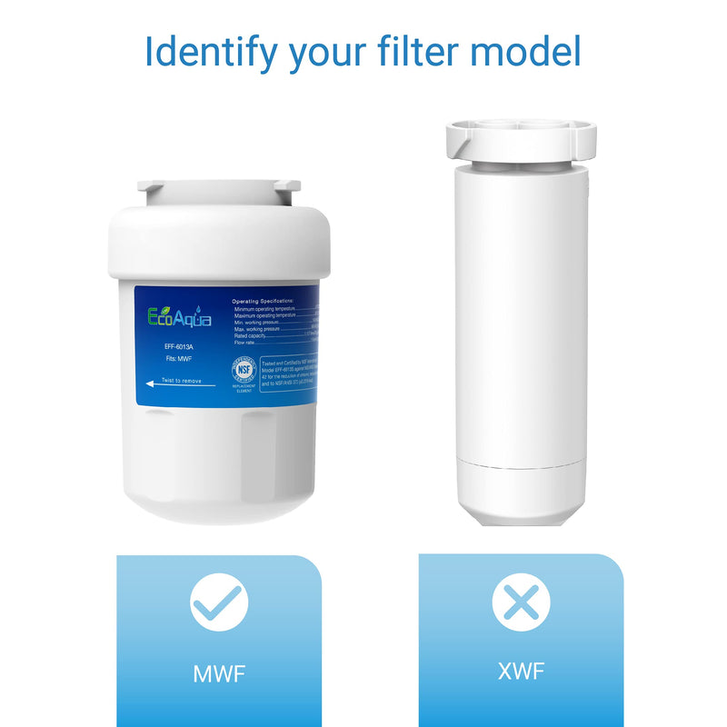 EcoAqua EFF-6013A Replacement Filter, Compatible with GE MWF SmartWater, MWFA, MWFP, GWF, GWFA, 46-9991, HDX FMG-1, WFC1201, GSE25GSHECSS, PC75009, RWF1060 Refrigerator Water Filter, 1 Pack 1PK