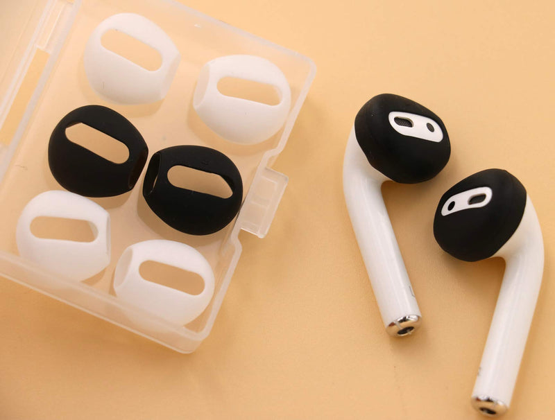 IiEXCEL (Fit in Case) 4 Pairs Replacement Super Thin Slim Silicone Earbuds Ear Tips and Covers Skin Accessories for Apple AirPods or EarPods Headphones (Fit in Charging Case) (Black White) black & white