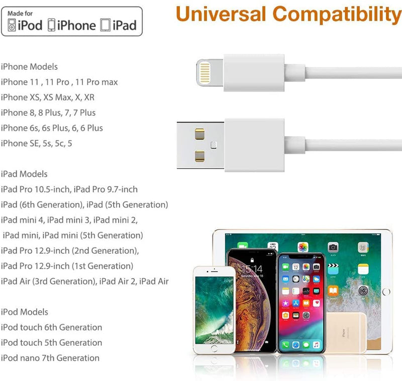 5 Pack(10FT)[Apple MFi Certified]iPhone Charger Long Lightning Cable 10 Foot Fast Charging iPhone Charger Cable USB Cable Compatible iPhone 13/12/11 Pro Max/Mini/XS MAX/XR/XS/X/8/7/Plus/6 iPad AirPods White(5 Pack 10 FT)