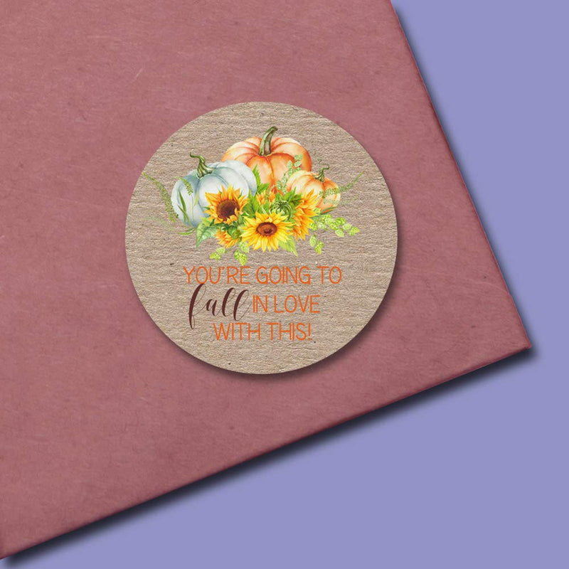 Fall Themed Sunflower & Pumpkins Thank You Customer Appreciation Sticker Labels for Small Businesses, 60 1.5" Circle Stickers by AmandaCreation, Great for Envelopes, Postcards, Direct Mail, & More!