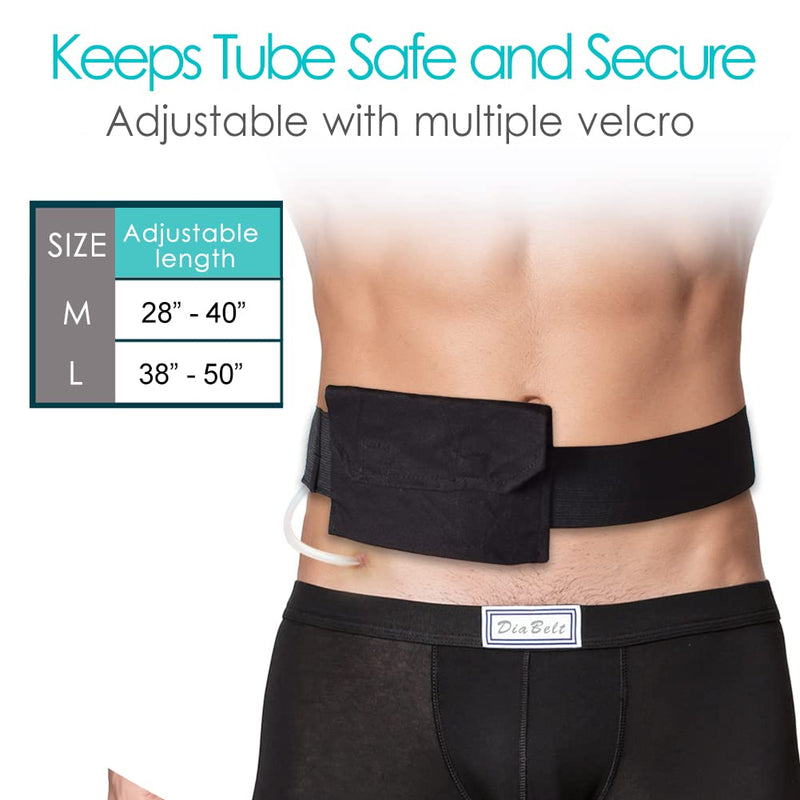 [2 Pack] Peritoneal Dialysis Belt Comfortable Cotton PD Catheter G-Tube Feeding Tube Peg Holder Dialysis Accessories for Stomach Women Men Adults Black Medium (Pack of 2)