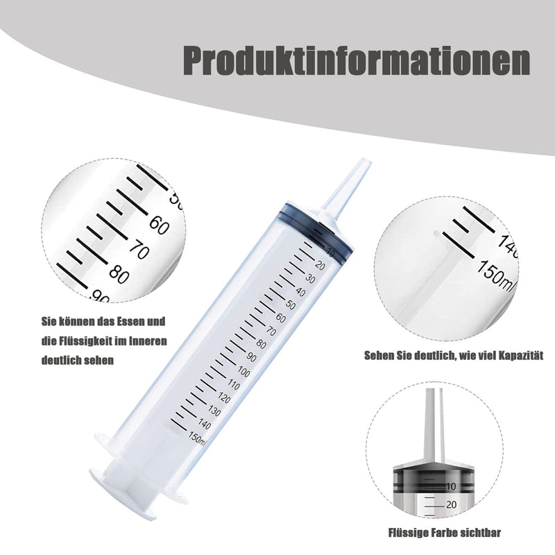 Plastic syringe, 2 pieces 150ML syringe set with hose for science laboratories, factories and daily use 150 ML