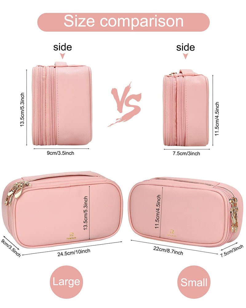 Relavel Makeup Bag Small Travel Cosmetic Bag for Women Girls Makeup Brushes Bag Portable 2 Layer Large Capacity Cosmetic Case Brush Storage Organizer Pouch Christmas Gifts Purse Waterproof Toiletry Bag (Pink) A Pink