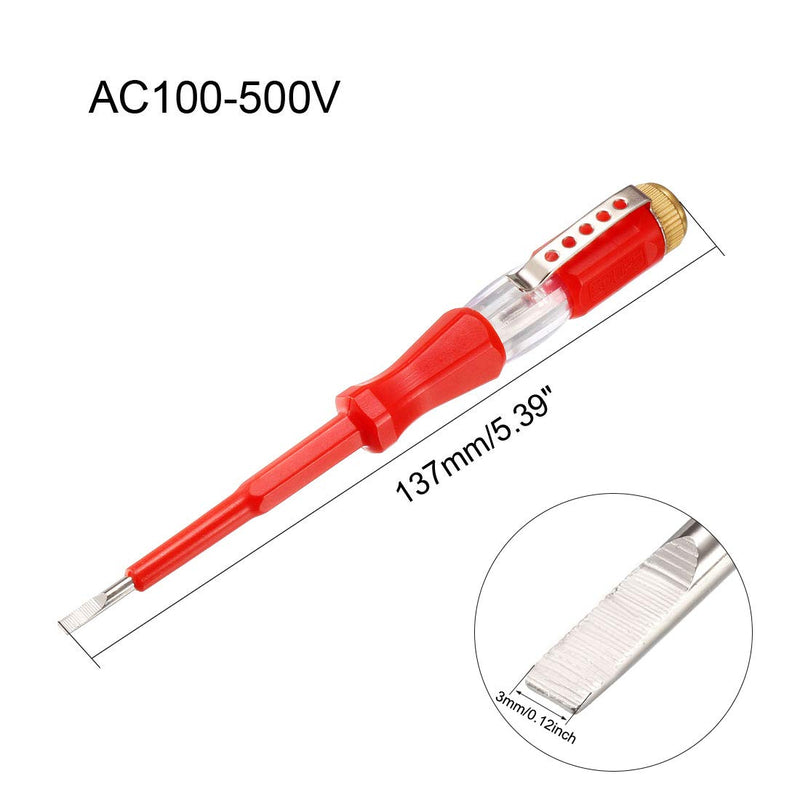 uxcell Voltage Tester AC 100-500V with 3mm Slotted Screwdriver with Clip for Circuit Test, Red, Pack of 2