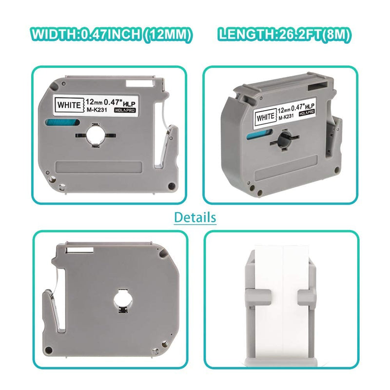 4 x Label Maker Tape Replacement for Brother P Touch M Tape M-K231 M-K231s MK231 MK-231 M231 12mm 0.47 White, Compatible with Brother P Touch PT-M95,PT-90,PT-70,PT-65,PT-85 Label Maker Refills,26.2 Ft 4