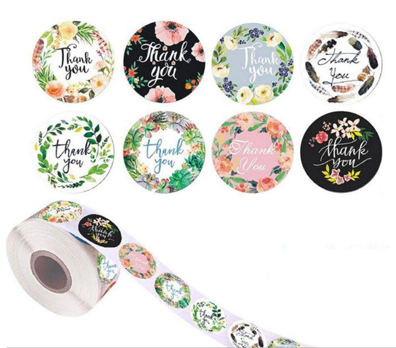 1000pcs Thank You Stickers 1'' Round Adhesive Labels ,500 Per Roll ,Decorative Sealing Stickers for Christmas Gifts, Wedding, Party (A-17 8 Different Design)