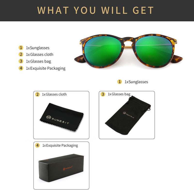 SUNGAIT Vintage Round Sunglasses for Women Men Classic Retro Designer Style Amber Frame(matte Finish)/Green Lens