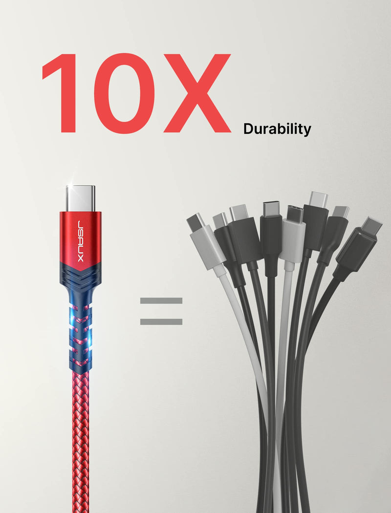 JSAUX USB C cable 3.1A [2 pieces 2M], USB Type C charging cable fast charging compatible with Samsung Galaxy S24 S23 S22 S21 S20 S10 S9, Note 20 10, A3 A5, PS5 Controller, iPhone 15 Pro Plus, Huawei P60-Red Red