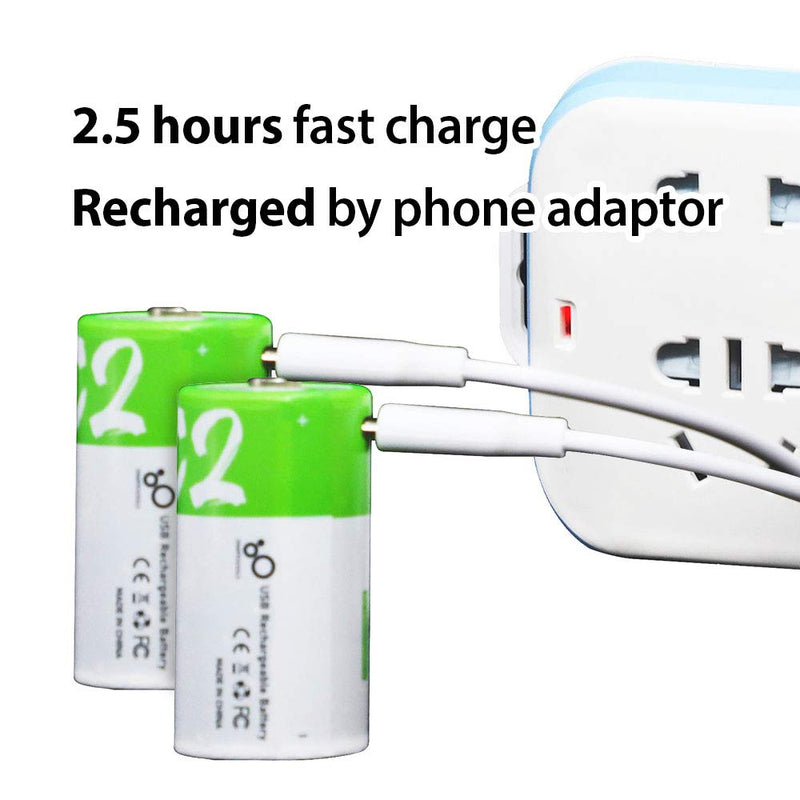 Rechargeable C Batteries 1.5V 5000mWh USB Lithium ion Rechargeable C Battery with USB Type C Charging Cable, High Capacity Fast Charge, 1200 Cycles Constant Output, Over-Charge Protection,2-Pack 2* C battery