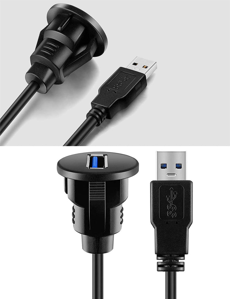 Small USB 3.0 Male to Female AUX Flush Panel Mount Extension Cable for Car Truck Boat Motorcycle Dashboard 3ft 3 feet
