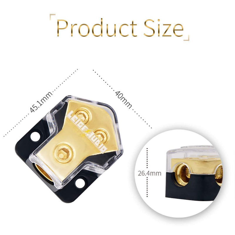 LEIGESAUDIO 0/2/4 Gauge in 4/8 Gauge Out 2 Way Amp Copper Power Distribution Block for Car Audio Splitter (1PACK) 1PACK