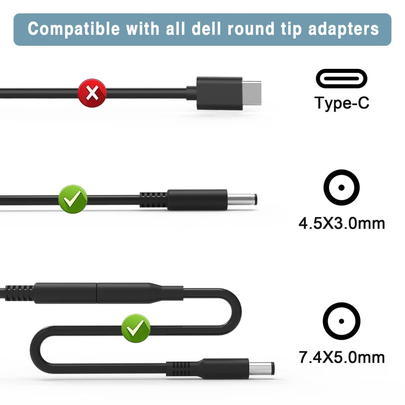 65W Dell Inspiron Charger,Replacement for All Round Connectors Dell Laptop Charger 65W/45W 15-3000 15-5000 15-7000 15-3552 Series 3583 3555 3558 3565 3567 5100 5535 5551 5552 5555（4.5mm&7.4mm） 45W charger