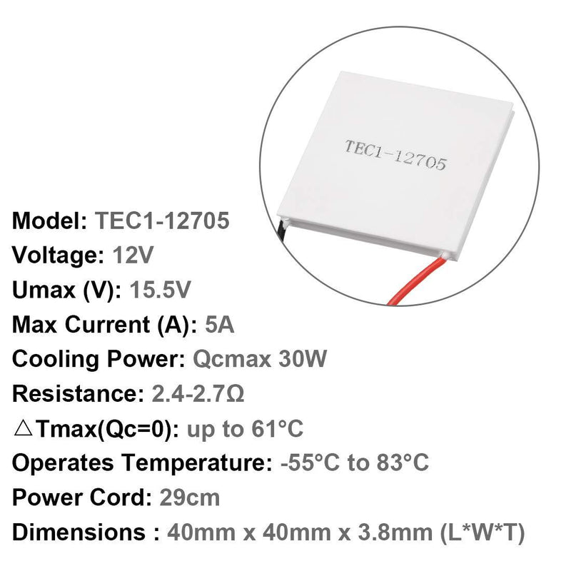 uxcell TEC1-12705 Thermoelectric Cooler Heat Sink Cooling Peltier 12 Volt 30 Watt