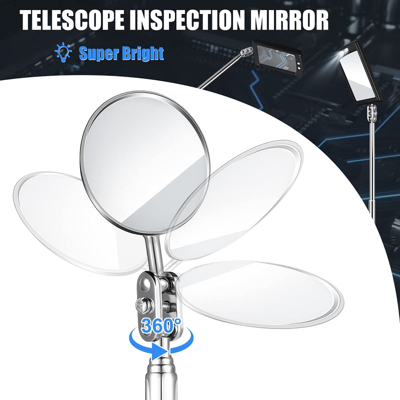 4 Pieces Telescoping Inspection Mirror Telescoping LED Lighted Flexible Inspection Mirror Round Mirror Square Mirror Inspection Tool for Checking Observing Vehicle Small Part (Elegant Style) Elegant Style