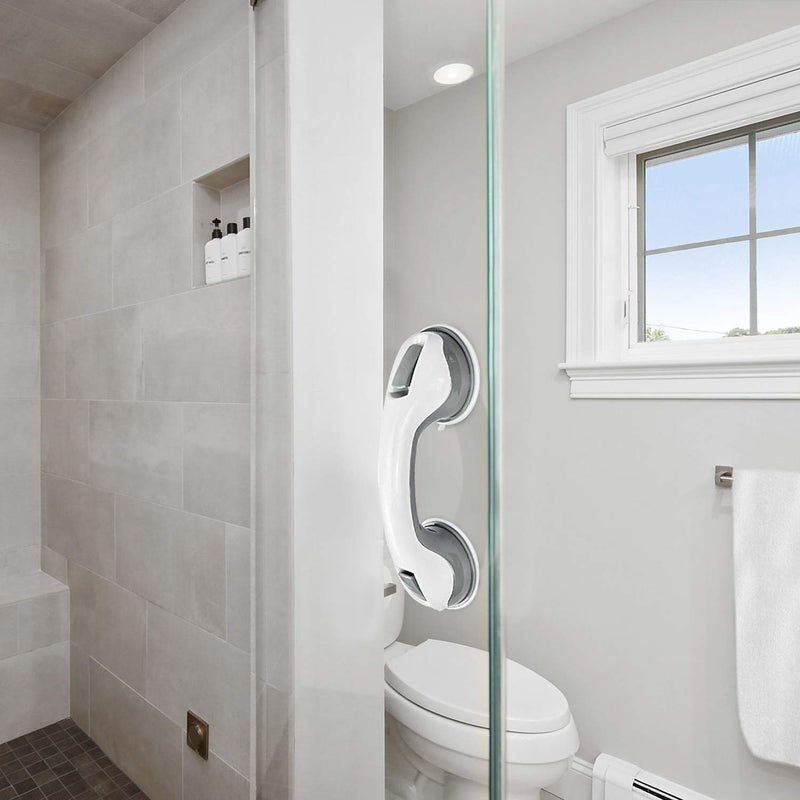 NLAAHCE Shower Handle - 12” 2-Grab Bars for Bathroom, Ultra Grip Dual Locking Safety Suction Cups, Shower Handles for Elderly – Seniors, Disabled, Handicap, Elderly Assistance Product, 2-Count/Pack 12 Inch (Pack of 2)