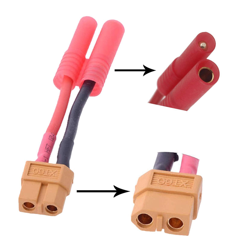 LinsyRC 2pcs XT60 Plug Female Connector to HXT 4MM 4.0MM Banana Plug Bullet Male Female Connector Wired Adapter for RC Lipo Battery