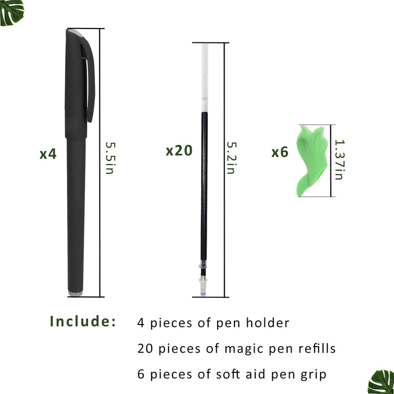 Magic Pens for Kids-Special Disappearing Refill for Reusable Magic Copybook,with Writing Training Aid Pencil Grip,Invisible Ink Can Make Calligraphy Workbook Reusable(4 Pens,20 Refills,6 Pencil Grips) Special Faded Pens & Refills-2